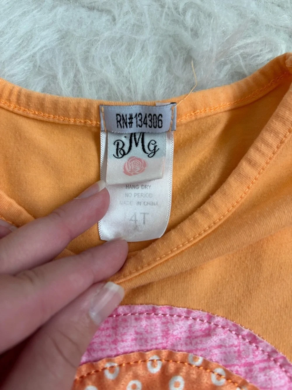 B.M.G Boutique Girls' Bright Orange Rainbow Appliqué Ruffle Sleeve Tee